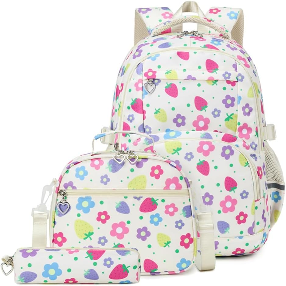 EKUIZAI Girl Backpack Set,StrawberrySchool Bags for Middle School Students Elementary Bookbags for Teen Girls