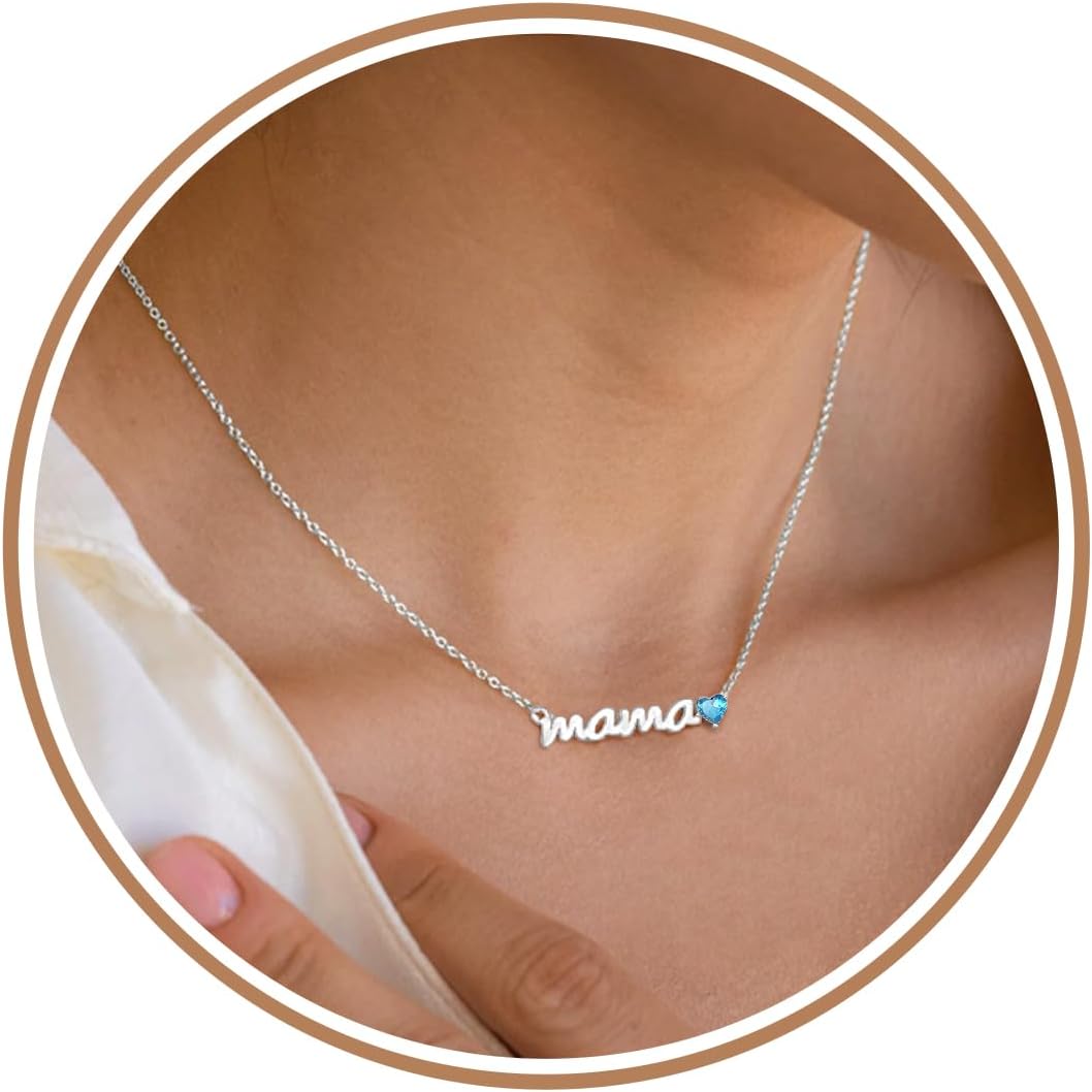 Btysun Mom Gifts for Mothers Day, Birthday Gifts for Mom Birthstone Necklace for Women 14K Gold Plated Mama Necklace Trendy Pendant Jewelry Gifts for Moms Mothers Mother in Law