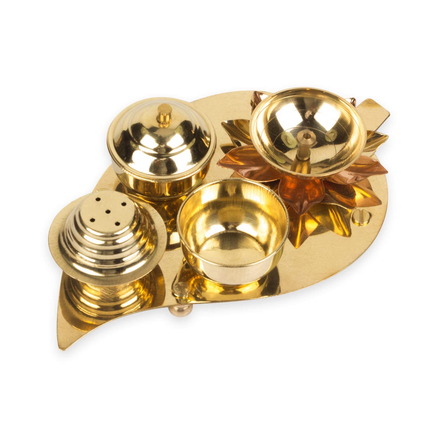 Buy Klassic Brass Pooja Thali LeafShape Brass Pooja Thali Set Combo