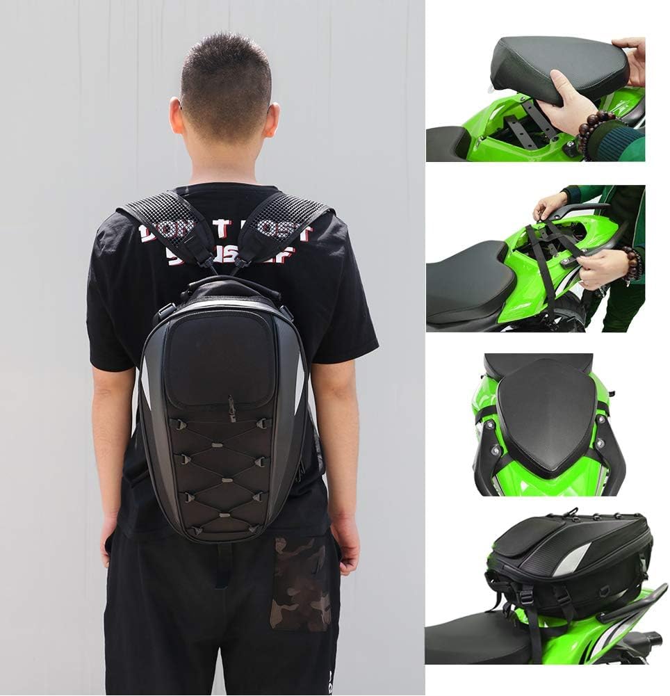 JFG RACING Bolsa Asiento Trasero Moto,Mochilas Moto,Bolsa de Almacenamiento Trasero Doble Uso para Maletas y Casco Bolsas Universales para Motocicleta
