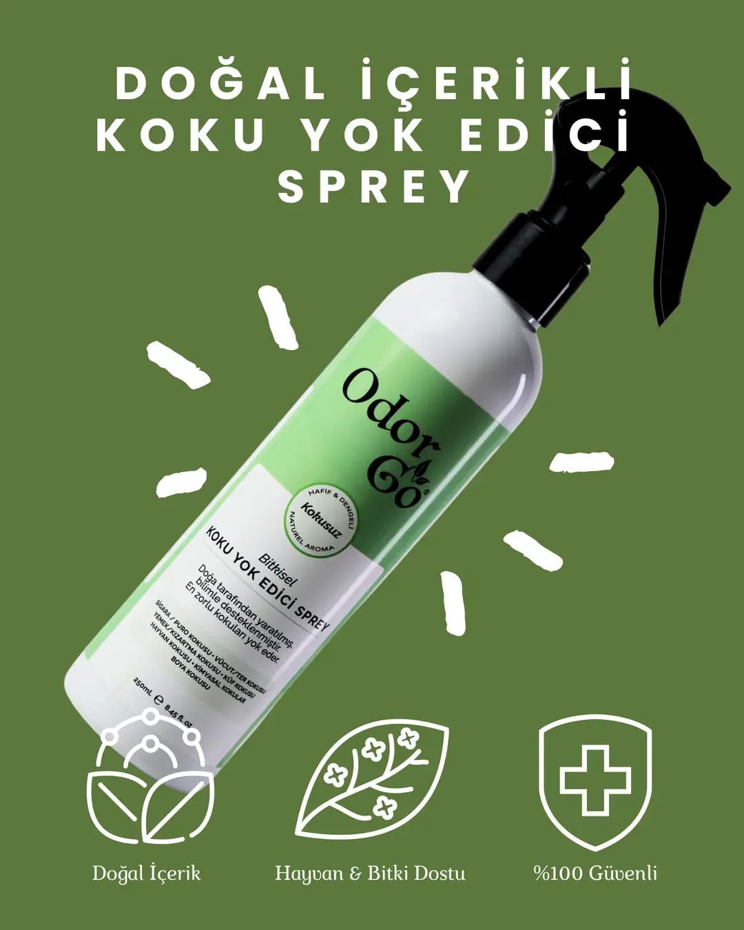 ODORGO Koku Yok Edici Sprey 250ml – Ani Kokulara Anında Bitkisel Çözüm – Kumaş ve Ortam – Vegan