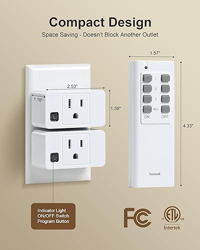 Miniatura 5 de Toma de control remoto, interruptor de luz inalámbrico de largo alcance de 200 pies, mini enchufe de toma de corriente, interruptor de alta potencia