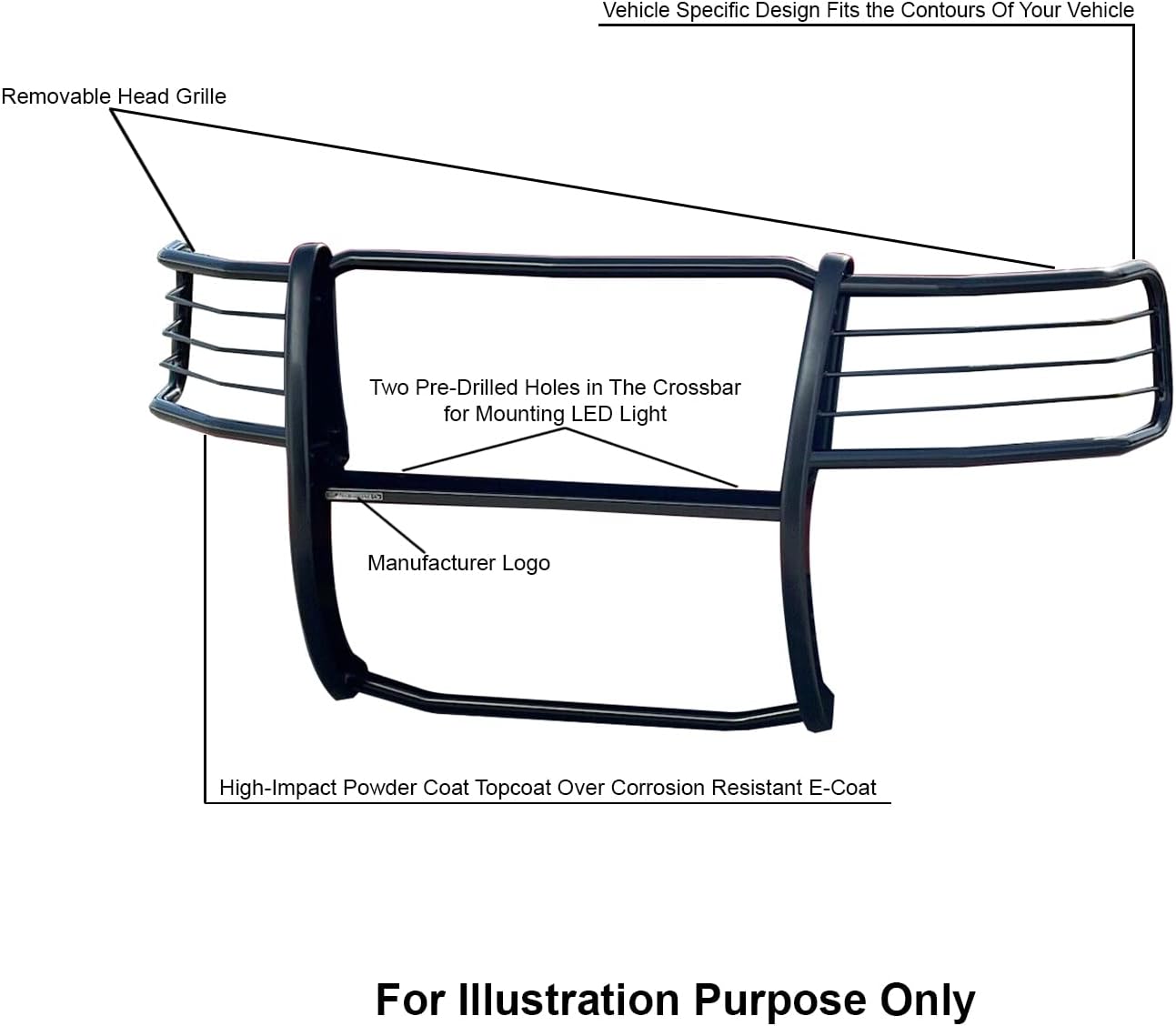 Black Horse Grille brush Bumper Guard Modular Black Compatible with 2007-2013 Chevrolet Silverado 1500-17A035700A2MA