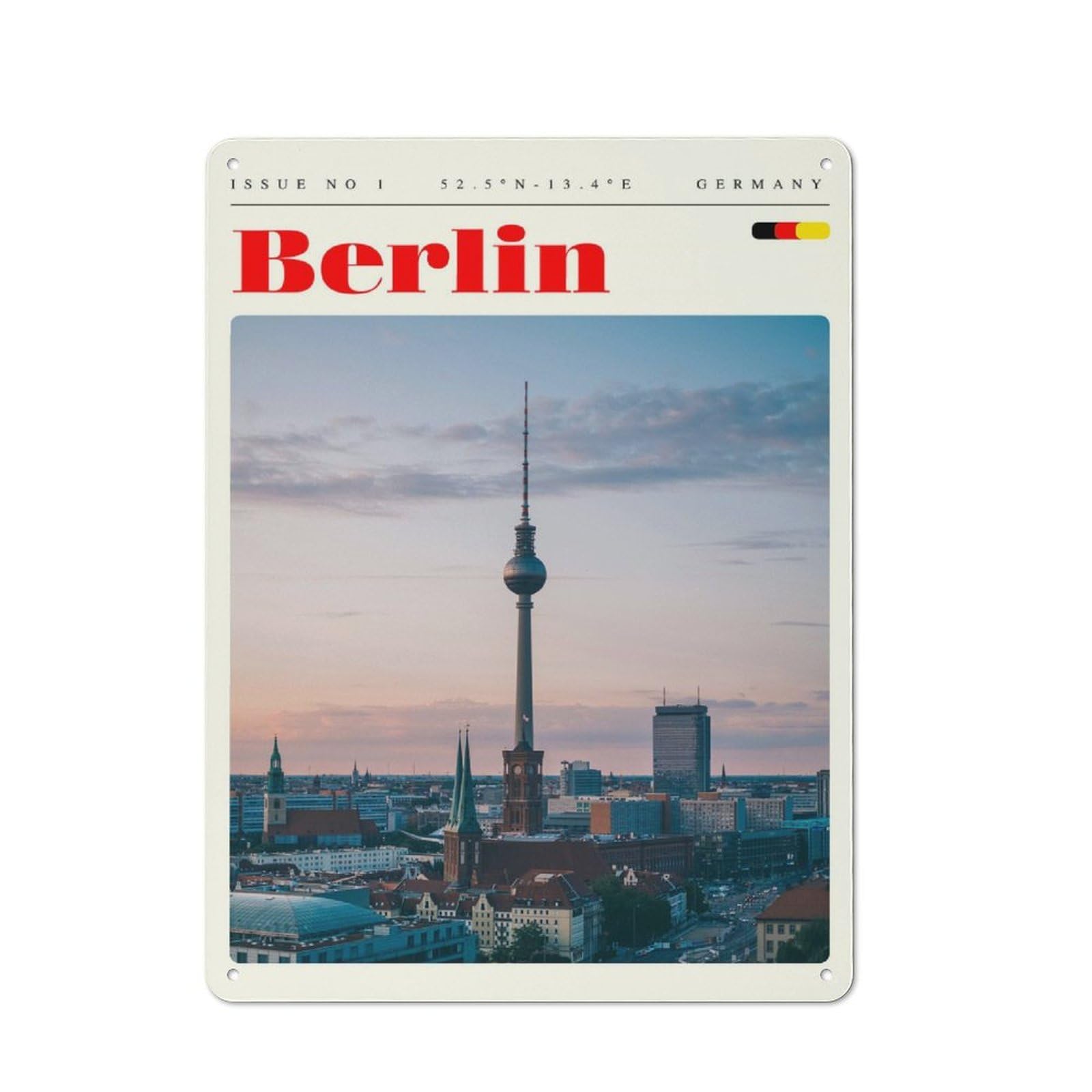 Junmoney Style-12 Metal Wall Sign 40X30cm Featuring Berlin Germany Travel Art For Bar Or Restaurant, Gift For Bar Decor Enthusiasts During The Christmas Season