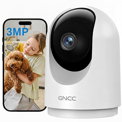 GNCC Überwachungskamera Innen - 2K Kamera Überwachung Innen, 360° WLANkamera Indoor Hundekamera mit APP, Babyphone mit Kamera, Zwei-Wege-Audio, Bewegungserkennung, Nachtsicht, kompatibel mit Alexa