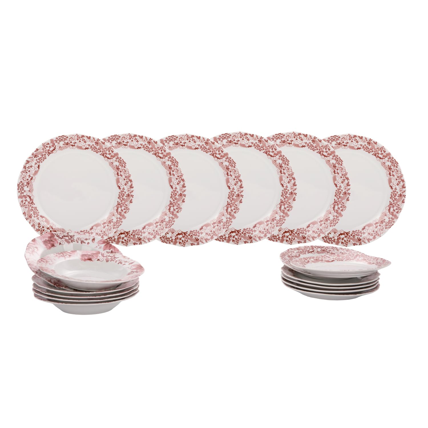 KASANOVA servizio piatti 6 persone Secret Garden - Set piatti porcellana 18 pezzi elegante