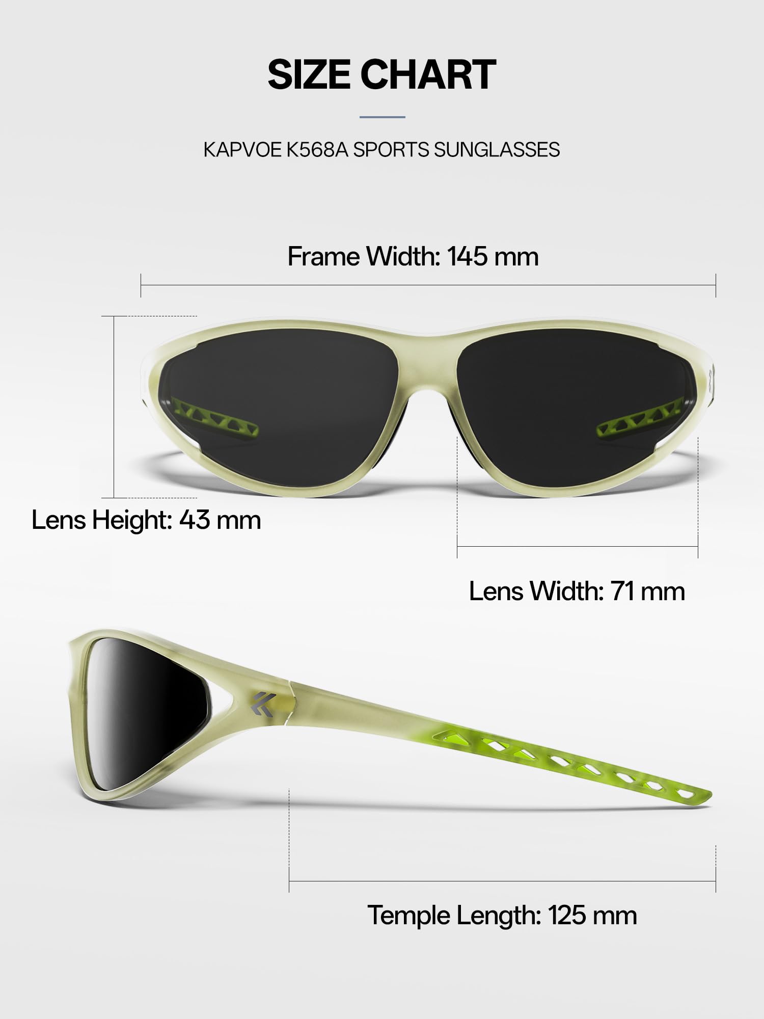 KAPVOE Lunettes de Soleil de Sport Polarisées Homme Femme, 24,5 g Lunettes UV400 Légères pour Cyclisme Course Pêche Randonnée K568A