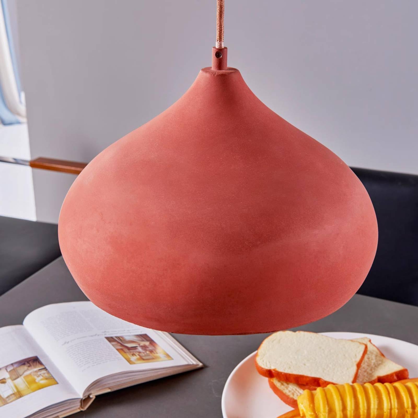 Lindby Suspension en béton Fiona à intensité variable (Méditerranéen) Terracotta e. a. pour Salon & Salle manger (1 lampe,à E27), Luminaire Lampe Plafond Plafonnier