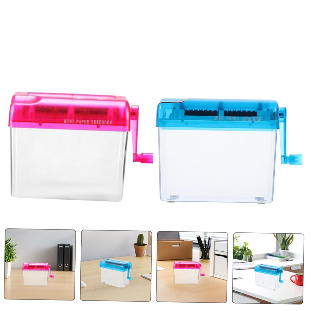 DOITOOL 2 Piezas Trituradora de Portátil Manual Mini Diseño de Manivela para Oficina Escuela y Papel Shredder Seguro y de Unidades Rosa y Azul