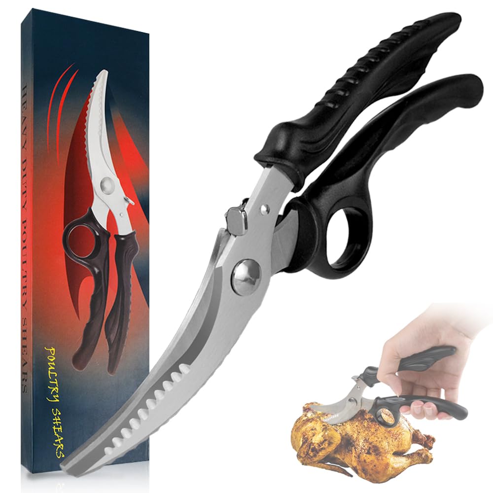 Kitchen Scissors Heavy Duty, Poultry Shears with Safety Lock, Hang Hole and Anti-Slip Handle, Largescissors for Kitchen Use, Cutter Food, Chicken, Fish, Meat, Pizza, Herb, Shredding