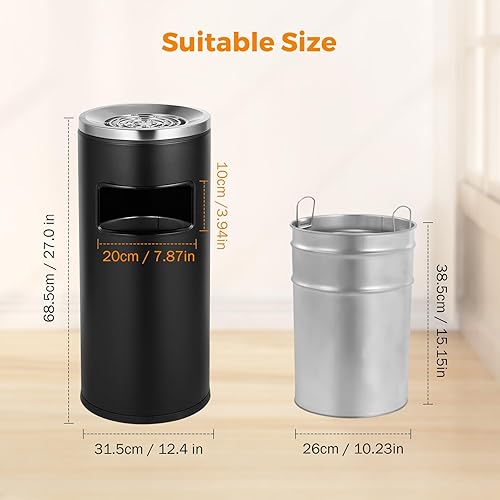 Miniatura 2 de BEAMNOVA Bote de basura al aire libre con tapa, contenedor de basura comercial negro de acero inoxidable para patio, garaje interior, contenedor de