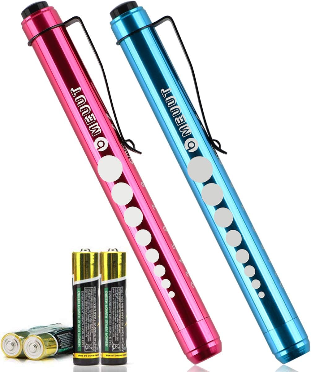 2 Pack Pen Light - Nurse Led Medical Penlight with Pupil Gauge for Nurses Doctors EMT Trauma with Batteries