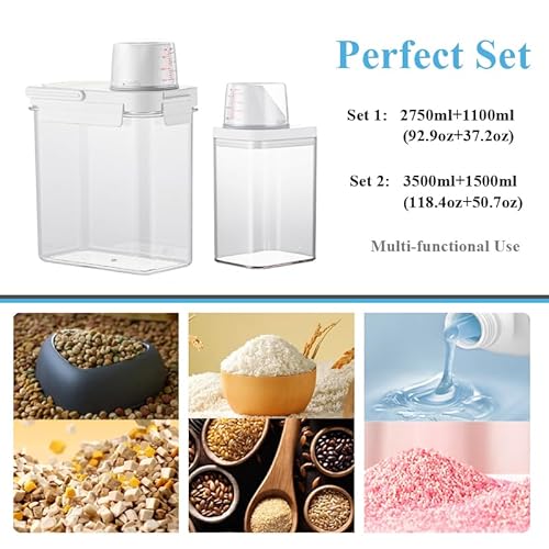 EssQuintorial Laundry Detergent Dispenser-2 Pack,Washing Powder Storage Containe with Measuring Cup, Laundry Storage Containers ,Multi-Purpose Storage Jar for Laundry Room & kitchen (3500ml+1500ml) - Image 8