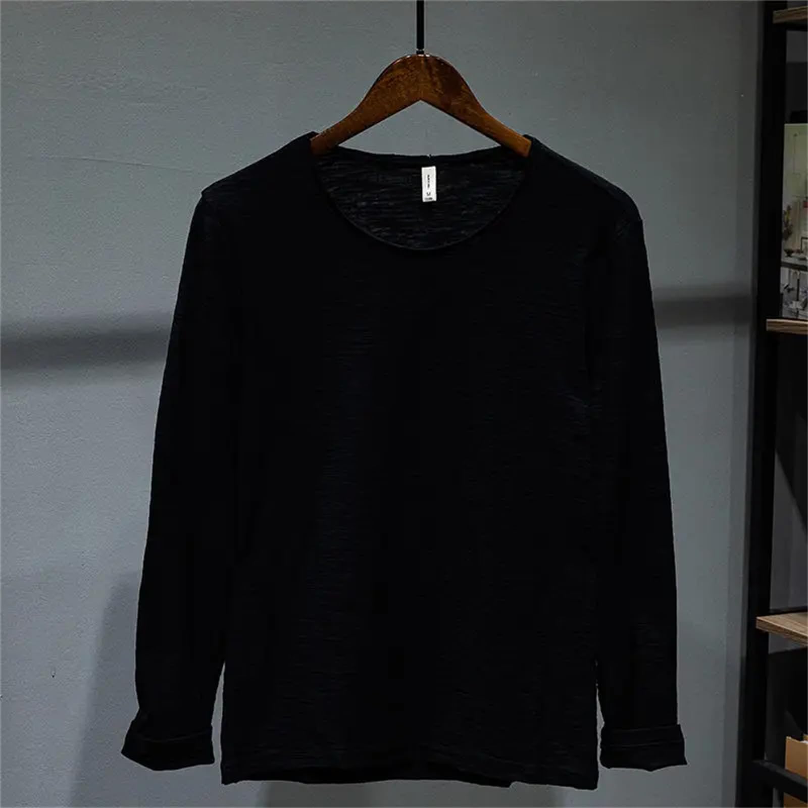 Camisetas de primavera para mujer, cuello redondo, manga larga, color liso, sencillas, holgadas, casuales
