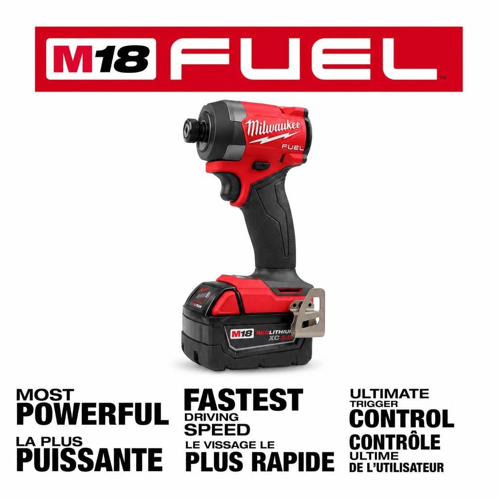 Milwaukee 2953-22 18 V Cordless Brushless 1/4 "Hex Impact Driver Kit con (2) 5.0Ah agli ioni di Litio Batterie, Caricatore & Valigetta degli Attrezzi