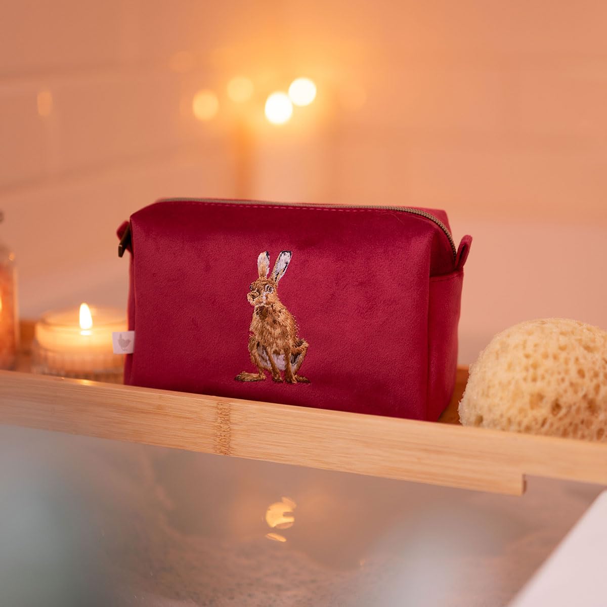 Wrendale Designs by Hannah Dale 'Golden Hour' Hare Embroidered Make Up Bag, Burgundy - Image 2