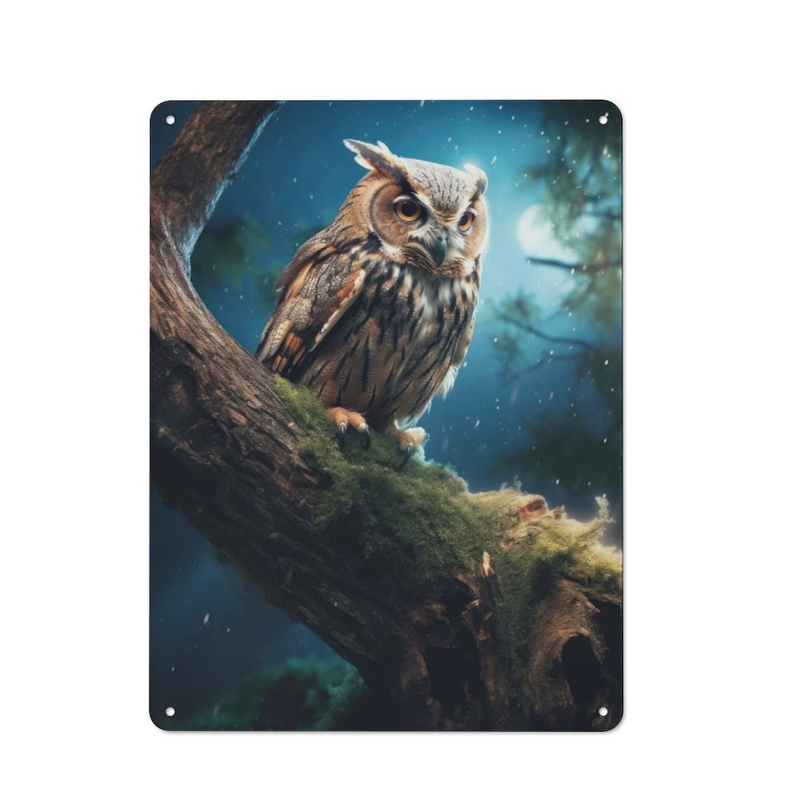 Fantasy Owl at Night Metal Gift Sign 40x30cm, Vintage Home Wall Decor for Home, Shop, Pub Or Studio Wall