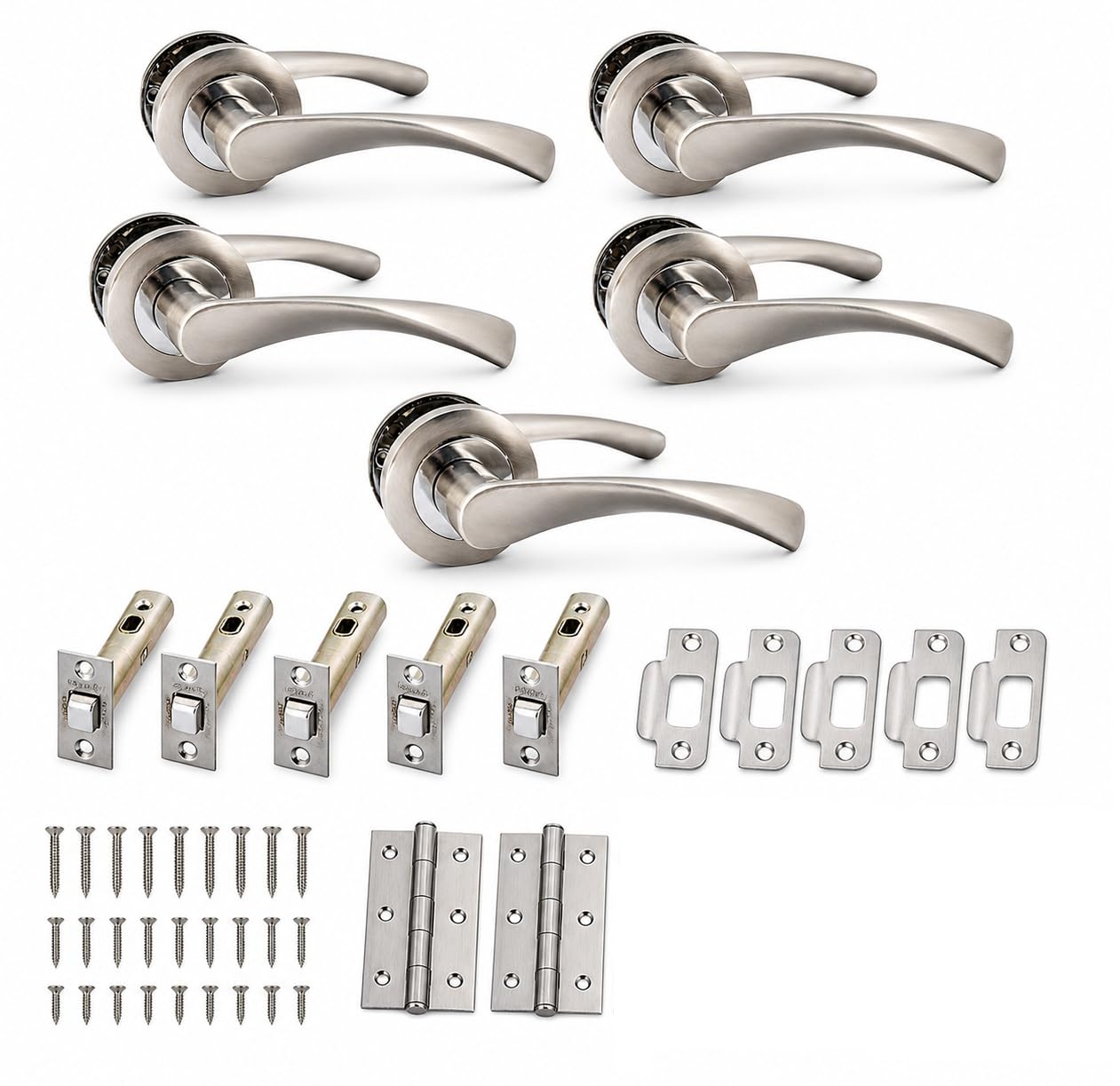 Epsom Satin Chrome Lever Door Handles on Rose, Twist Duo Finish, 5 Pairs