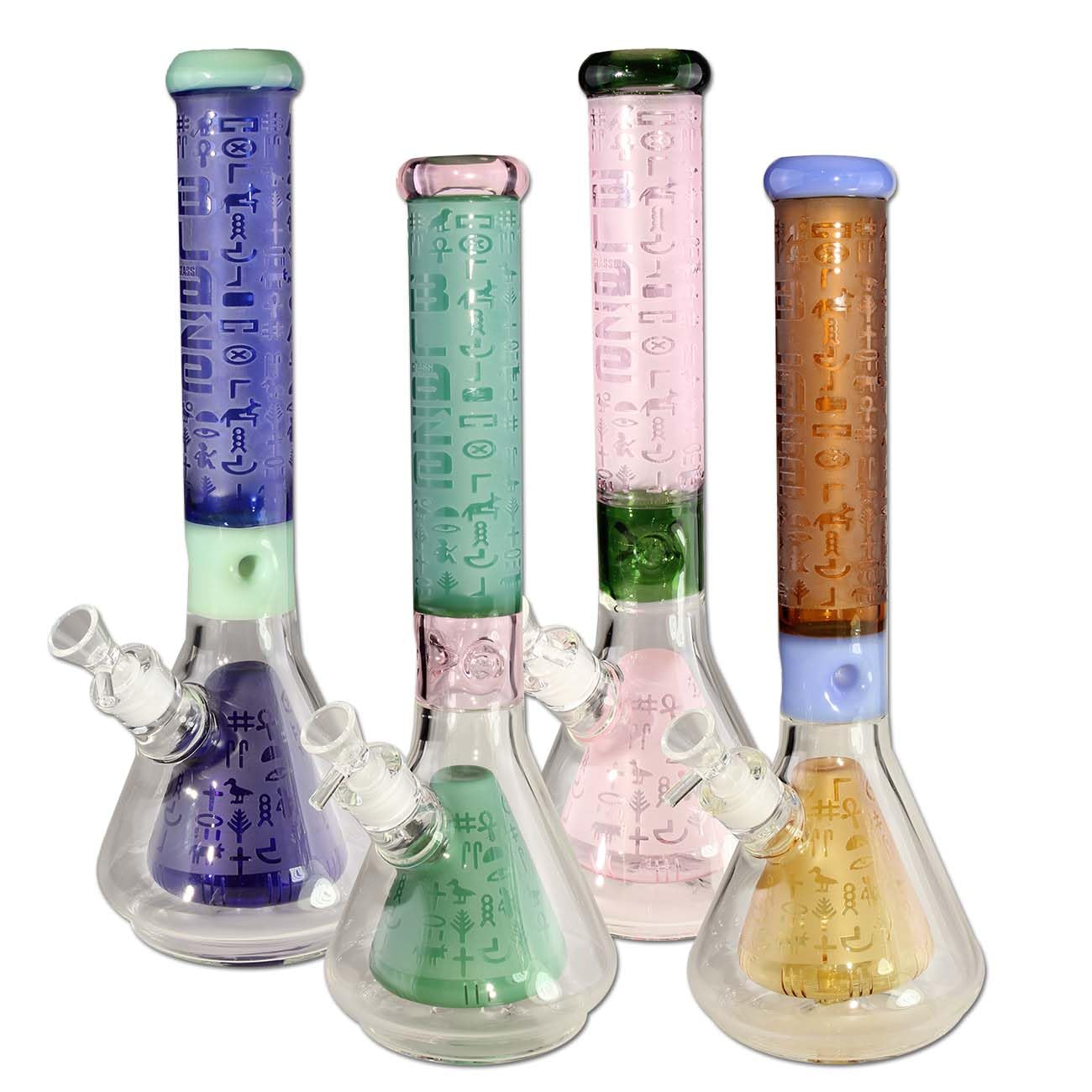 Blaze Pharao Beakerbong Ice - Bong robusto con geroglifi, 41 cm, per un piacere fresco, verde