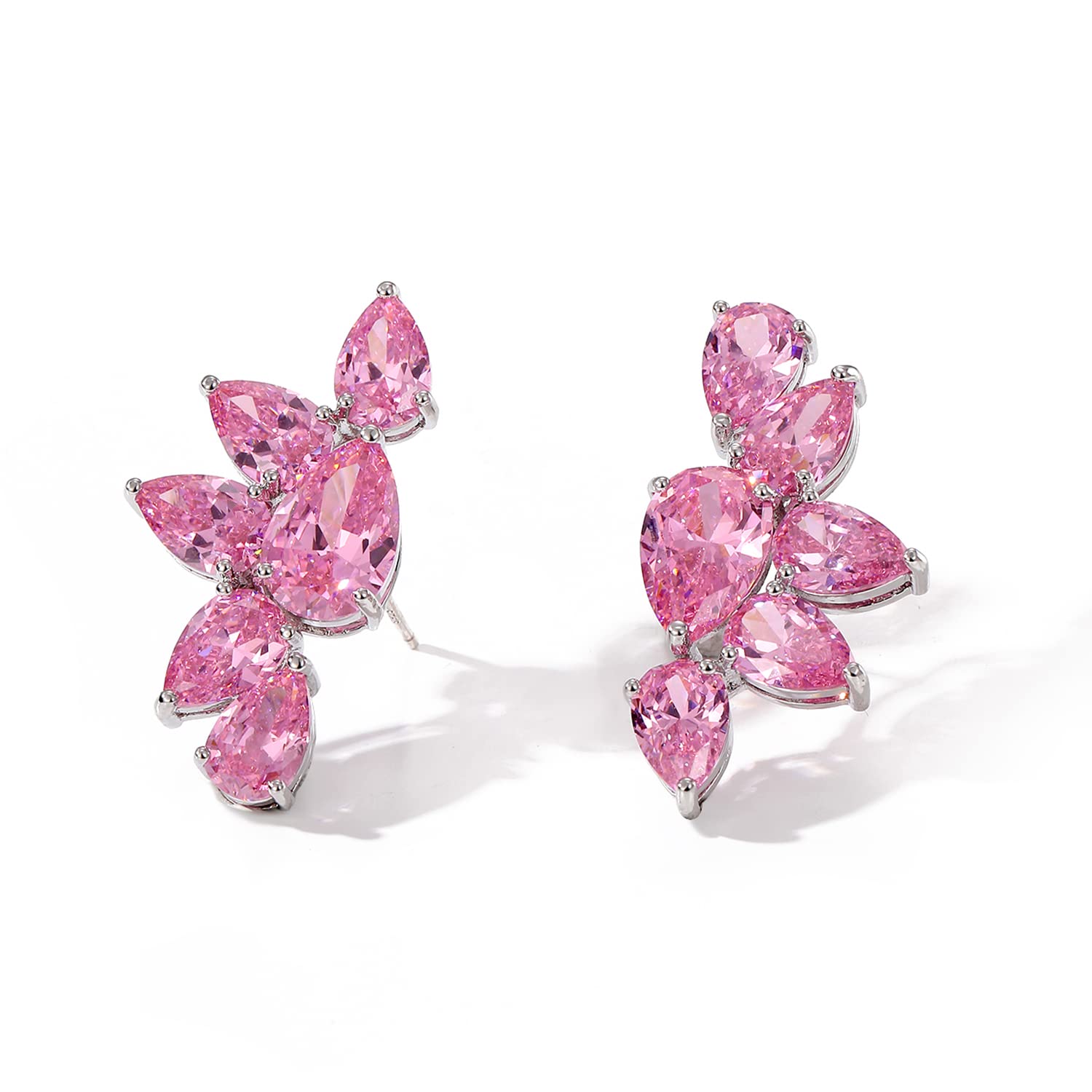 18K Silver Plated Simulated Diamond Earrings Cubic Zirconia Stud Earrings Sterling Silver Post Earring for Women Prom Party Jewelry