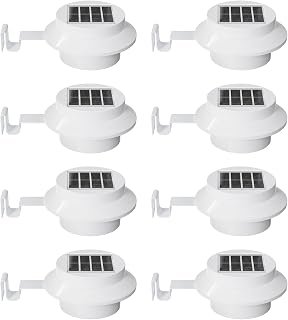 FALOVE 8-Pack White Solar Gutter Lights - Waterproof No-Drill LED Fence Deck Lights for Garden Path Patio Backyard Railing