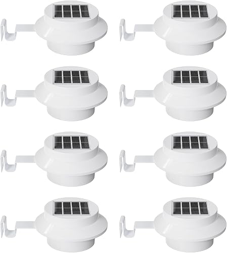 FALOVE 8 Pack Solar Gutter Lights, Cool White LED Outdoor Deck Fence Lights, Auto Dusk to Dawn FALOVE 8 Pack Solar Gutter Lights, Cool White LED Outdoor Deck Fence Lights, Auto Dusk to Dawn