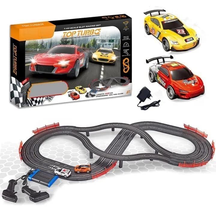 Lagerha Electric High-Speed Slot Car Race Track Sets,1:43 Scale Dual Race Track with 2 Slot Cars and 2 Hand Controllers,Race Track for 6 7 8 9 10 11 12 Boys Girls (440 CM)