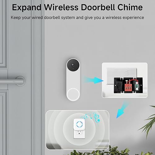 Miniatura 2 de Satisure Timbre inalámbrico para Google Nest Doorbell (cableado, 2. generación) Extensor de timbre con receptor conectado a 58 campanas cableadas