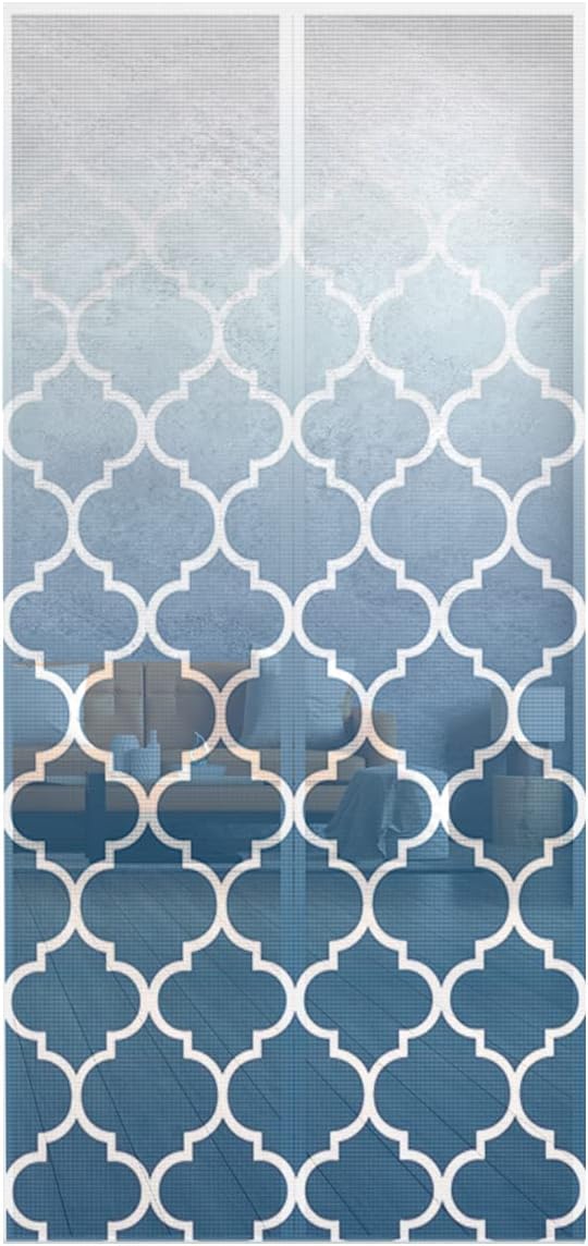 Magnetic Screen Door 38"x83", Morocco Patterned Screen Door Mesh Curtain with Magnet, Washable Mesh Door Screen for Sliding Door, Front Doors, Patio Door, Blue White Ombre