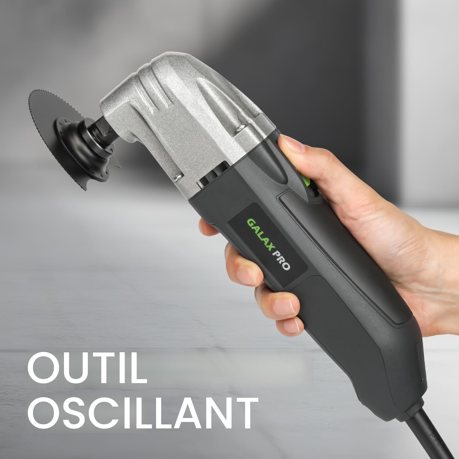 Outil oscillant GALAX PRO 180W, 22000 OPM, angle d'oscillation de 3 degrés, 3 lames de scie, 1 plateau de ponçage semi-circulaire, 6 feuilles de papier abrasif pour le ponçage et le meulage