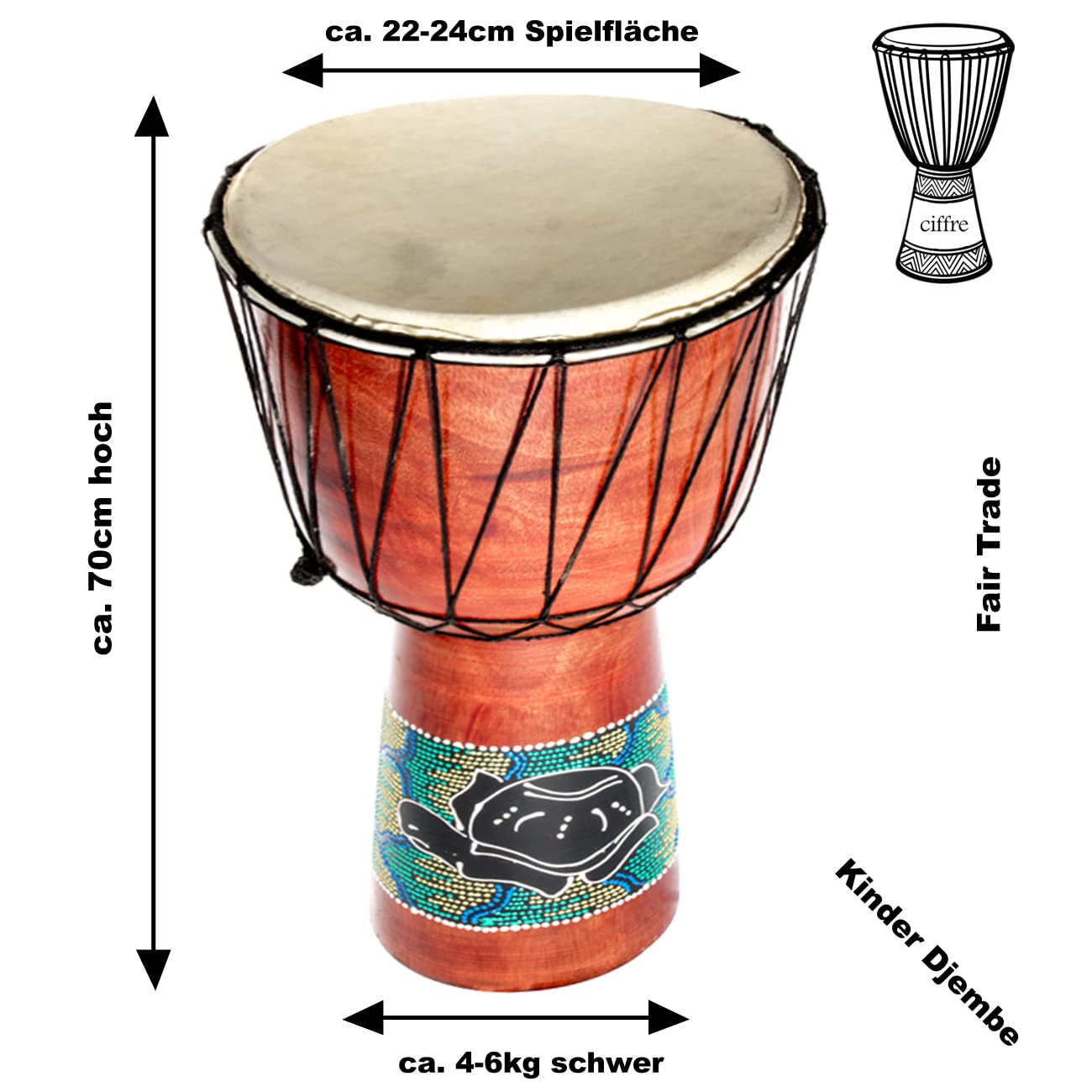 70cm Djembe Trommel Bongo Holztrommel Drum Darbuka Guter Klang Schildkröte