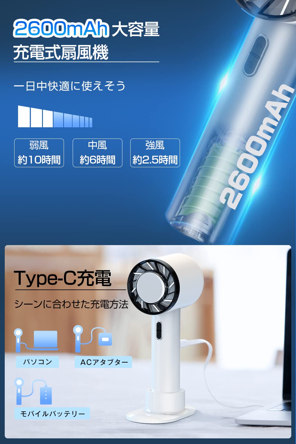 Amazon | Mejor 携帯扇風機 【瞬間冷却】 ハンディファン usb充電