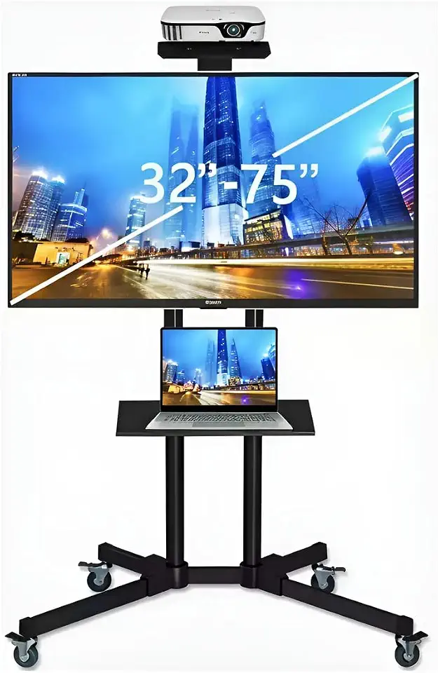 Suporte TV Rack Universal de Chão com Rodízios, Suporte para TV Articulado Altura Ajustável para 32 a 75 Polegadas LCD/LED/OLED, Estrutura Reforçada Estável Compatível Padrão VESA