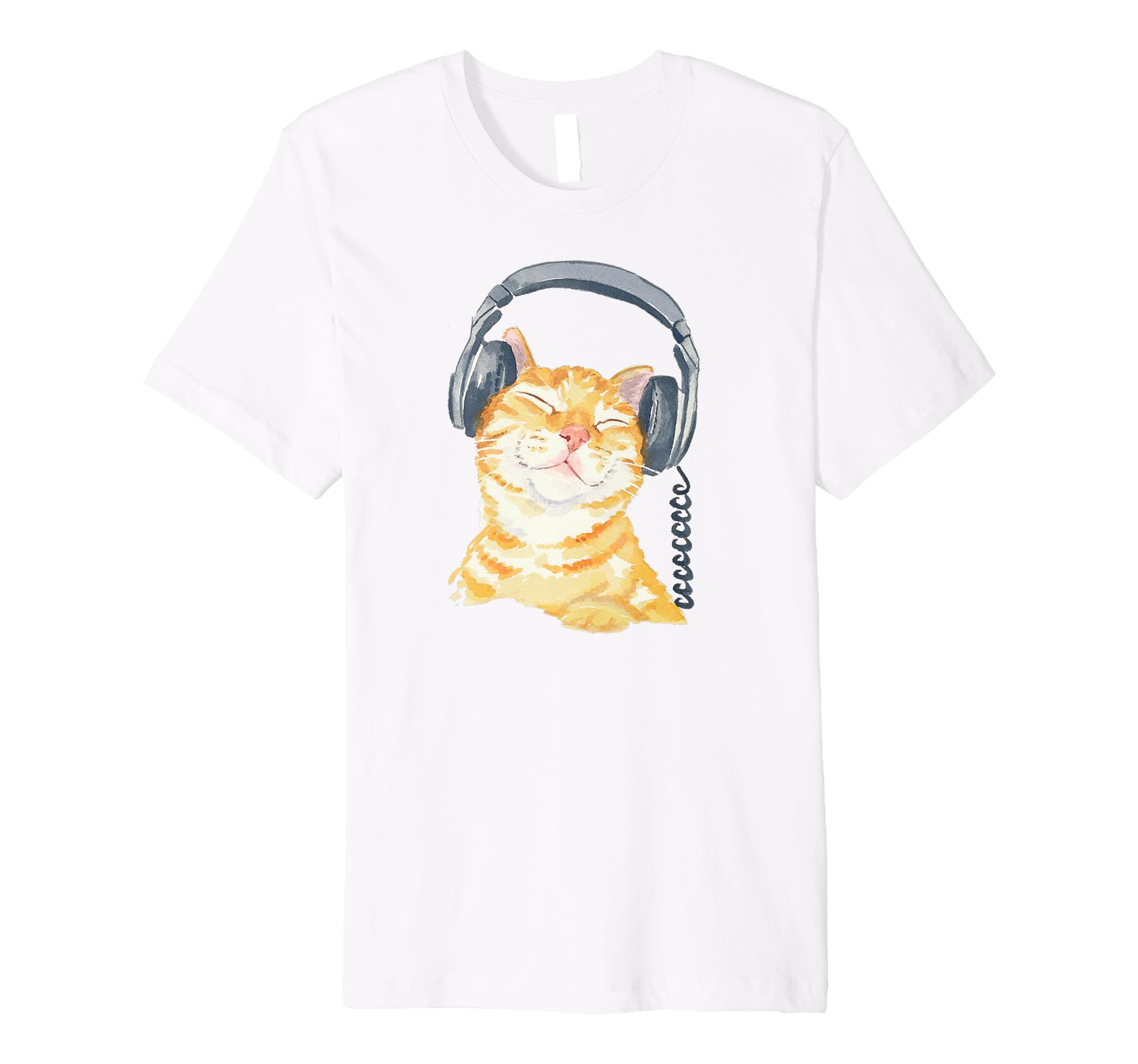 Cute Ginger Cat Grooving To Music Headphones T-Shirt Premium T-Shirt