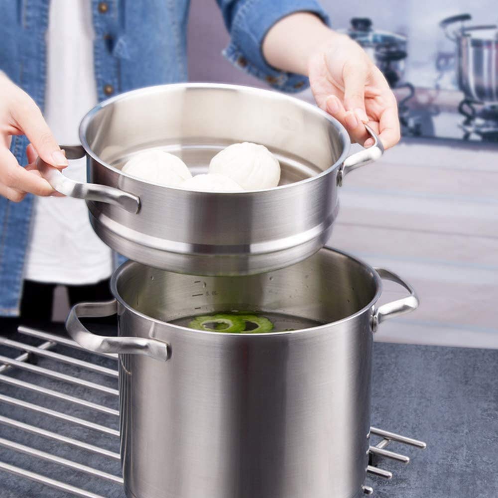 Vaporiera in acciaio inox con manici, impilabile, per molte pentole, pratici utensili da cucina per cucinare, meno olio, più freschezza, 22 cm