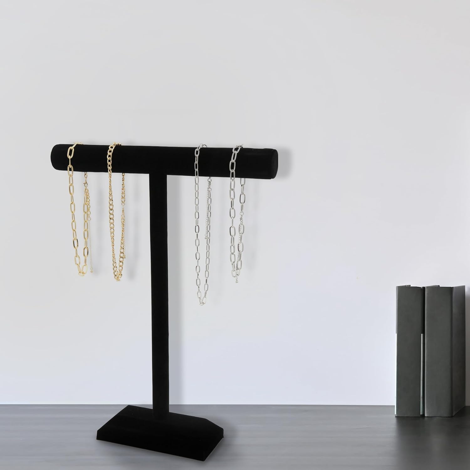 SSWBasics Large Black Velvet T-Bar Necklace Stand Display - Velvet Necklace Display & Velvet Jewelry Display for Elegant Organization and Presentation - RTA