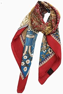 レディース シルク スカーフ 秋冬 シミュレーション シルク サテン スカーフ ショール 両用 大きい スクエア スカーフ (レッド 90*90cm)