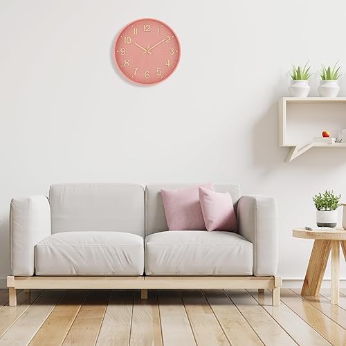 Miniatura 8 de Lumuasky Reloj de pared rosa moderno de 12 pulgadas, funciona con pilas, silencioso, sin tictac, decorativo para sala de estar, dormitorio, oficina,
