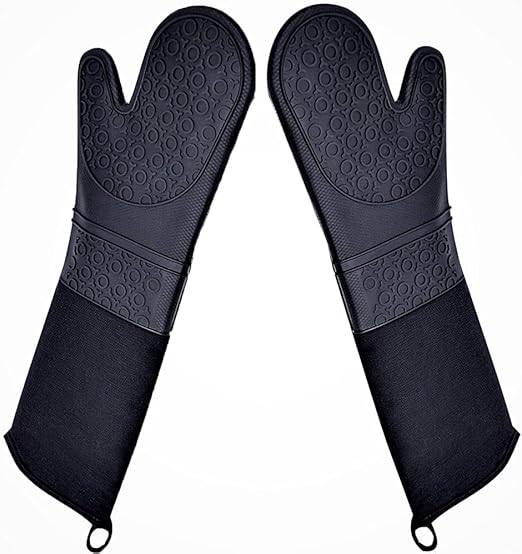 Professional Silicone Oven Mitts Baking Gloves Elbow Length Heat Resistant Quilted Gloves 2-Pack 19.5" Y
