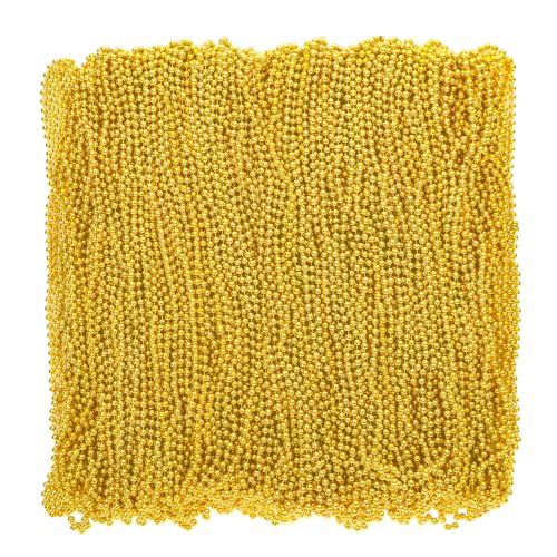 Huskein 12 PCS Mardi Gras Beads 33 Gold Beads Necklaces Mardi Gras Beaded Accessories Parade Favors Accessory Set Gold Beads for Wedding Carnival St. Patricks Party Favors Supplies