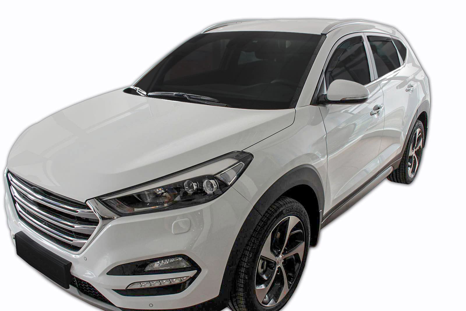 SCOUTT J&J Automotive GP Windabweiser passend für Hyundai Tucson 5-Türer 2015-2020 4tlg, Vorne und Hinten Regenabweiser Passform Getönt Schwarz