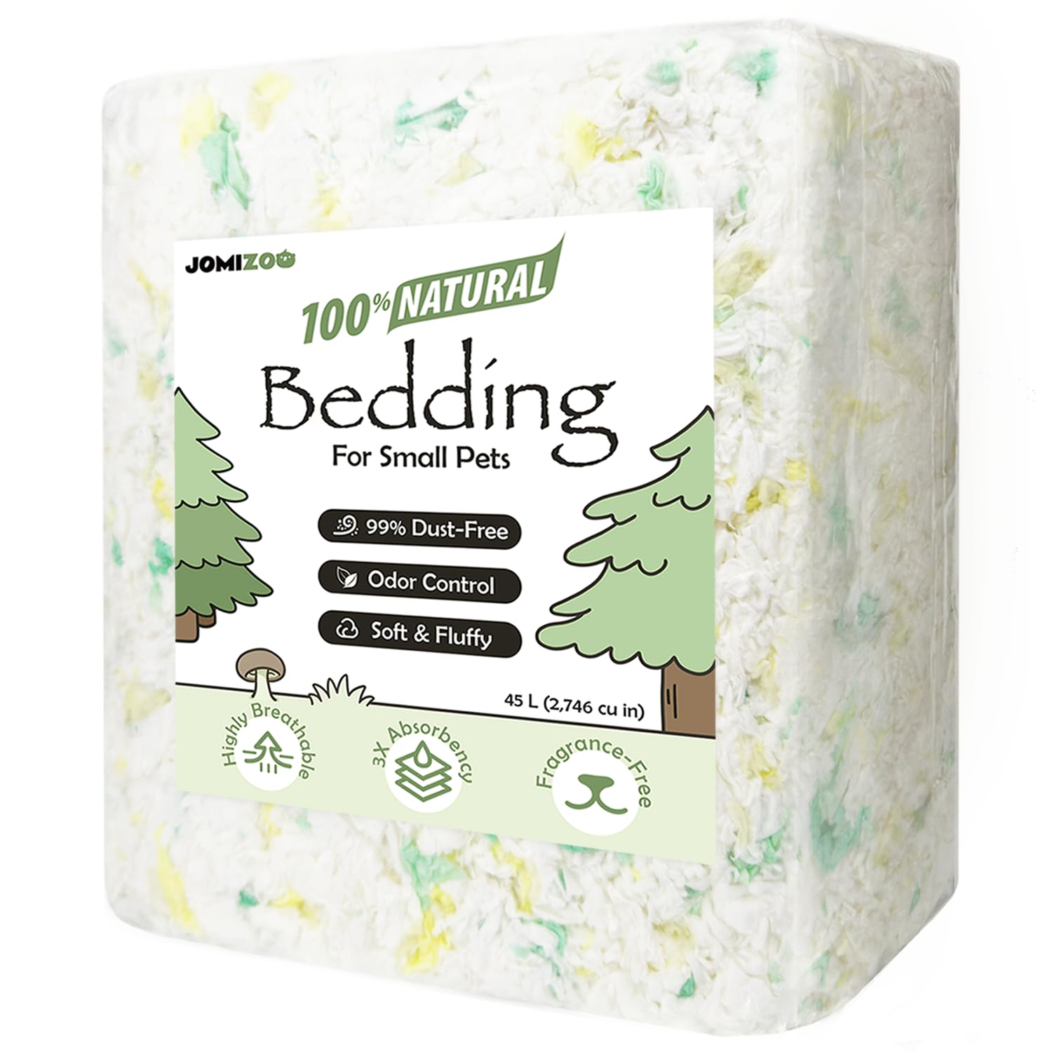 JOMIZOO JOMIZOONatural Paper Bedding for Small Pets, 99% Dust-Free, Soft, Fluffy and Absorbent, for Hamsters, Gerbils, Mice, Rats and Guinea Pigs, Spring Bud, 45L