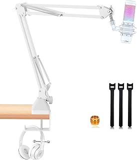 Boom Arm for HyperX QuadCast S Mic, Upgraded Heavy Duty QuadCast Microphone Stand, Adjustable Suspension Hyperx QuadCast Boom Arm for Live Streaming, Radio, Podcasting, Gaming, White