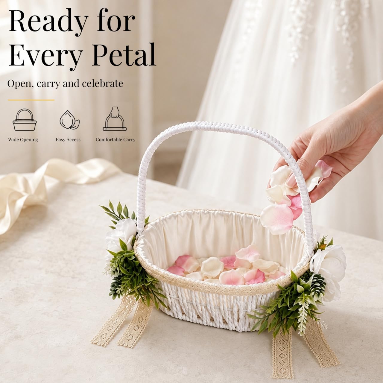STOBAZA Romantischer Hochzeitskorb Handgewebter Blumenkorb eleganter Griff für besondere Anlässe