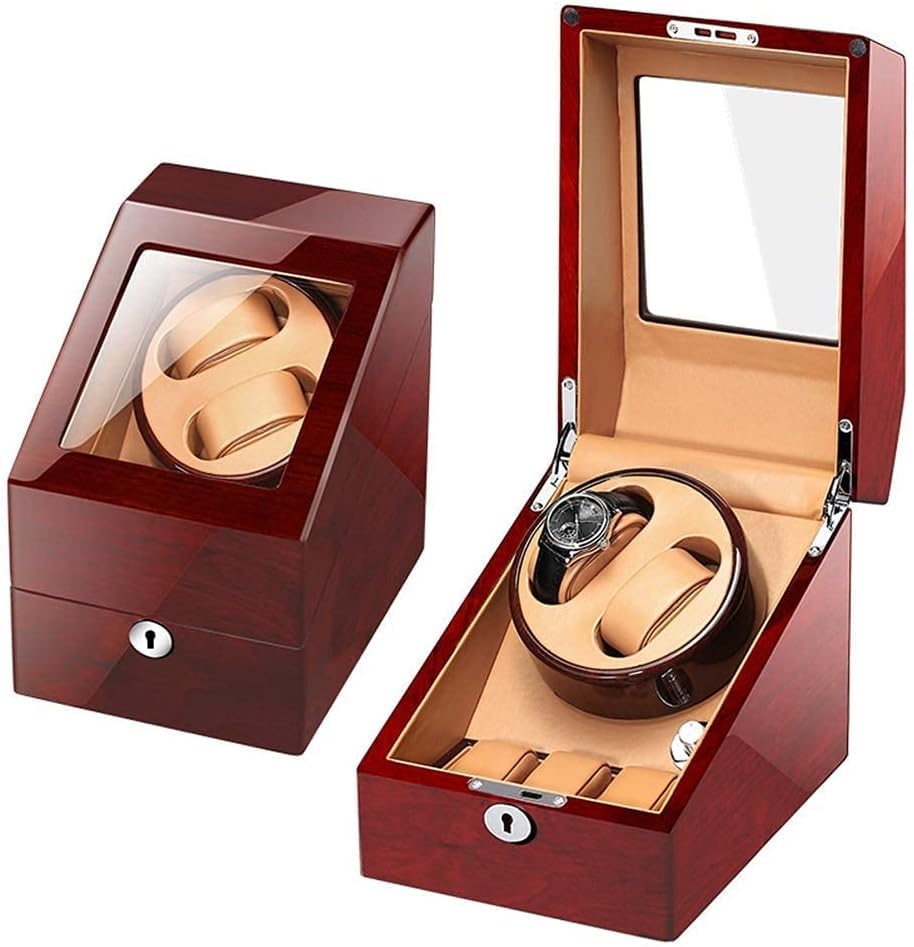 FENOKD Watch Winder Box for 2 Automatic Watches with Extra 3 Watch Storages with Quiet Motor 5 Rotation Mode Settings Winder St