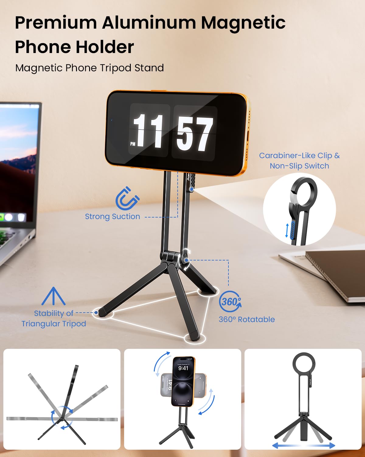 Magnetic Phone Tripod Magnetic Smartphone Stand Phone Mount Tripod for iPhone for Magsafe Selfie Stick