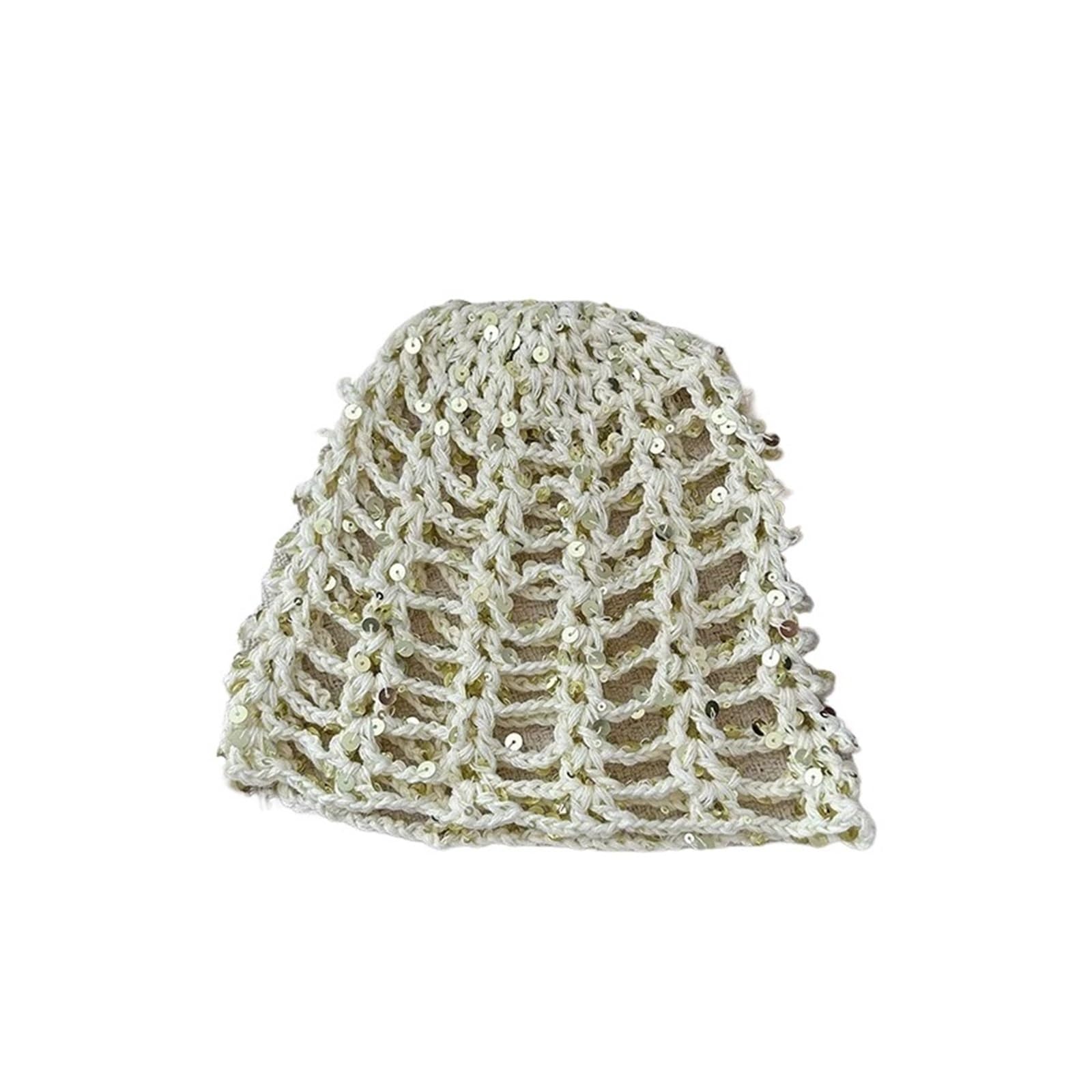 SommermüTze Damen Niche Fashion Cut-Out handgemachte Pailletten Häkelpullover Hut Frühling und Sommer Straße atmungsaktive einfache vielseitige Beanie Caps