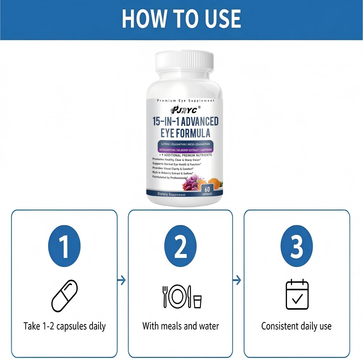 Neurobella Eye Formula - Neurobella 15 in 1 Advanced Eye Formula, with All 3 Carotenoids, Lutein & Zeaxanthin, Bilberry Extract and Saffron, 120 Capsules