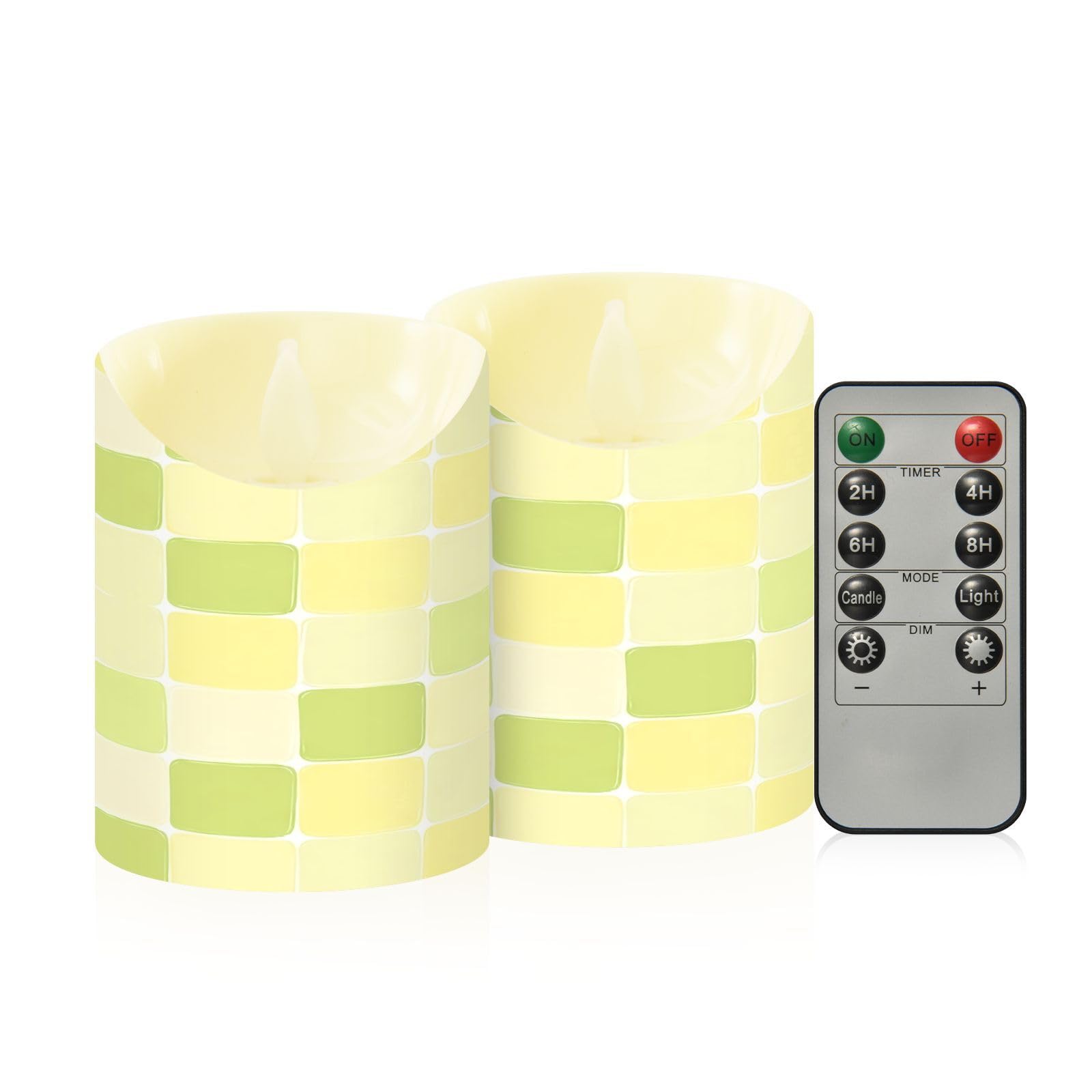 Cgiub Plaid Flameless Candles with Timer 2pcs Battery Operated Flickering Flameless LED Pillar Candles for Holiday Home Wedding Fireplace Decor