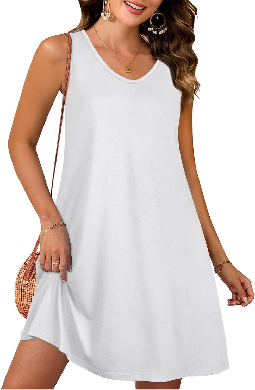 CHICGAL Womens Summer Dresses Casual Sleeveless Loose T Shirt V Neck Sundress Swing Beach Cover Up with Pockets